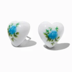 Claire's Clous D'oreilles-Clous d'oreilles cœur blanc et fleur bleue