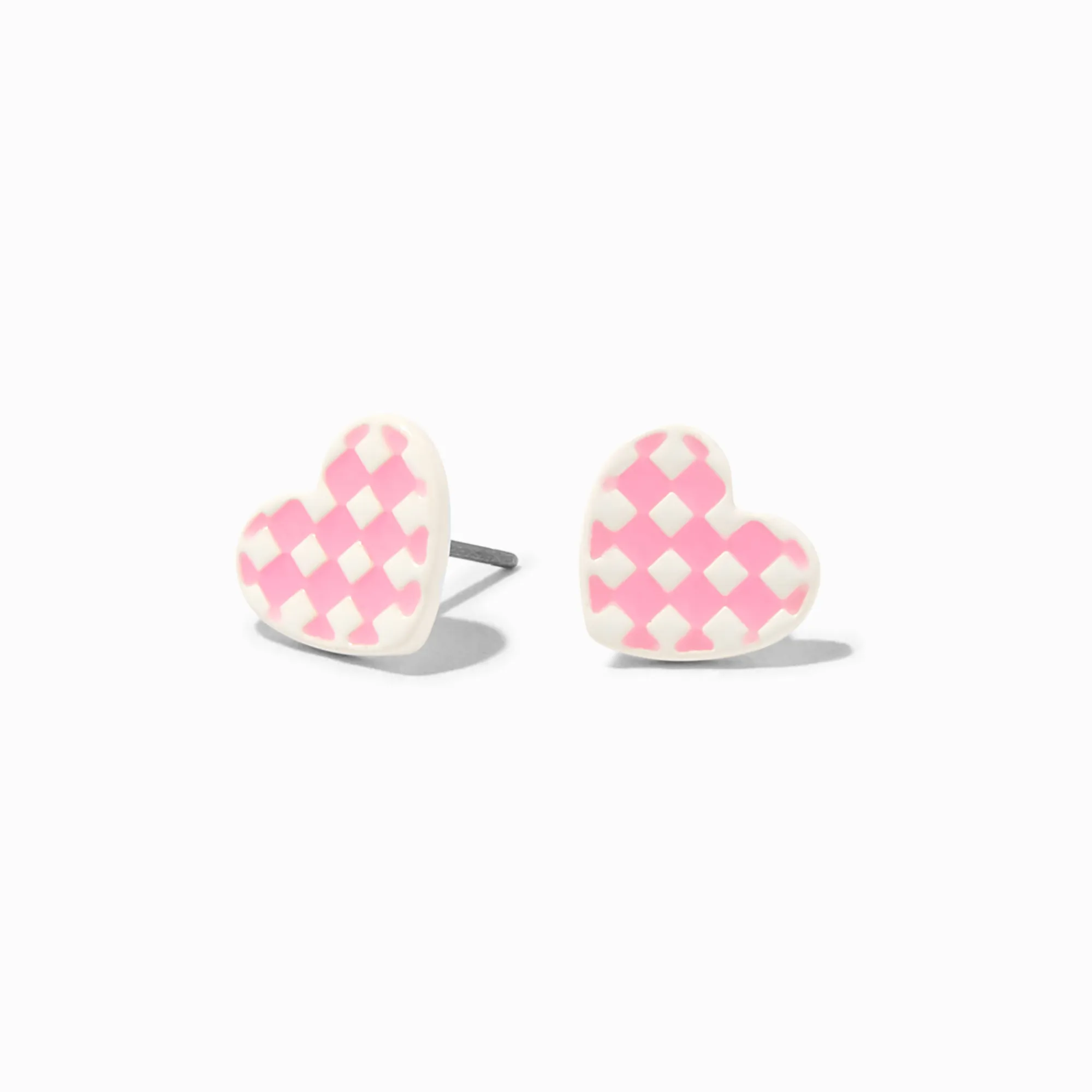 Claire's Clous D'oreilles-Clous d'oreilles cœur à carreaux phosphorescents roses