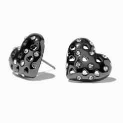 Claire's Clous D'oreilles-Clous d'oreilles cœur strass bombés noirs