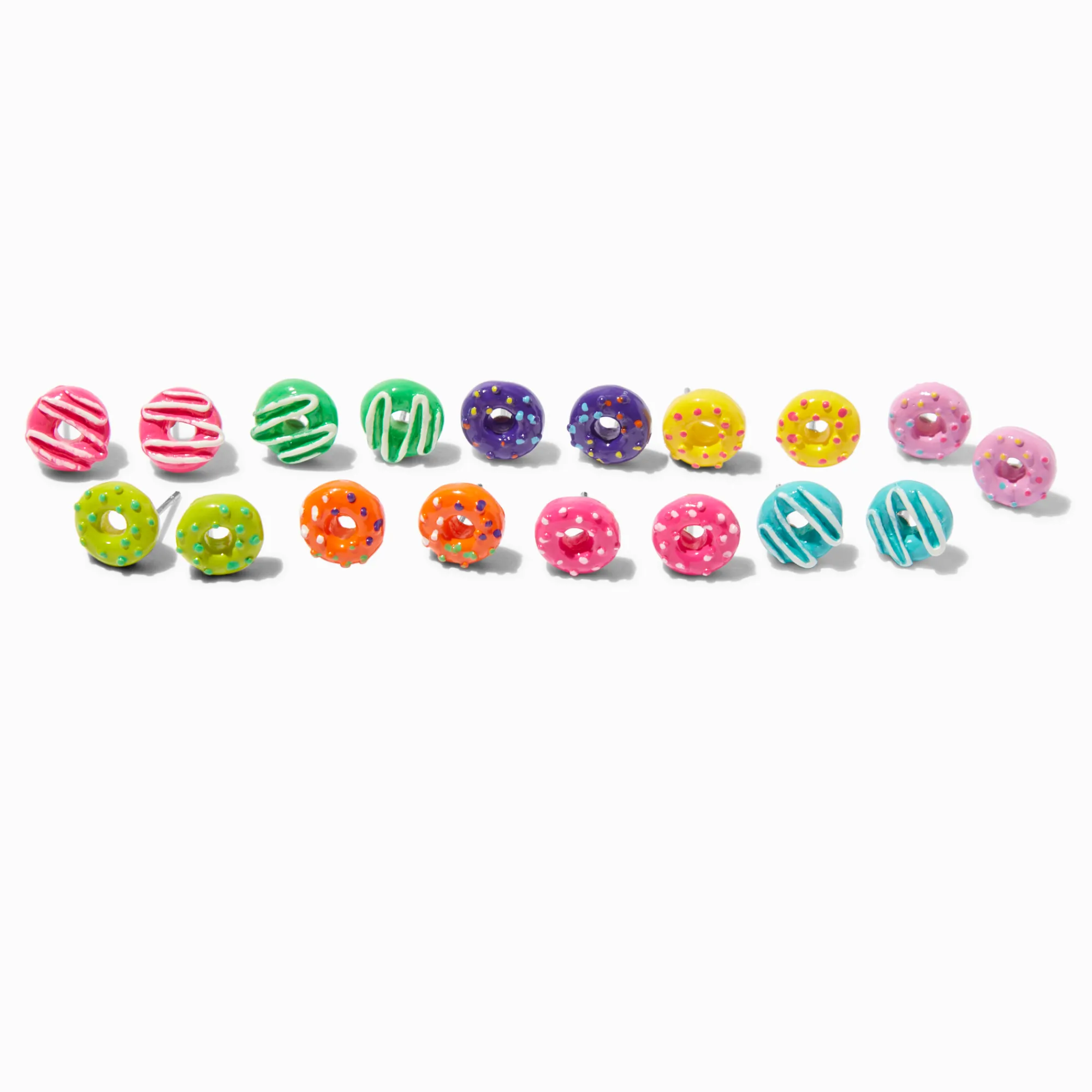 Claire's Clous D'oreilles-Clous d'oreilles donut arc-en-ciel à paillettes - Lot de 9