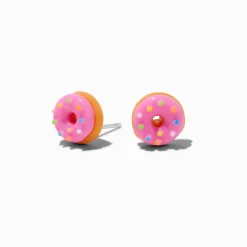Claire's Clous D'oreilles|Bijoux Premium-Clous d'oreilles donuts roses avec faux vermicelles de sucre tige couleur argentée C LUXE by Claire's