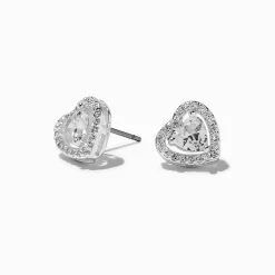 Claire's Clous D'oreilles-Clous d'oreilles en zircon cubique cœur couleur argentée