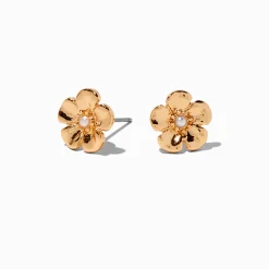 Claire's Clous D'oreilles-Clous d'oreilles à fleurs couleur dorée