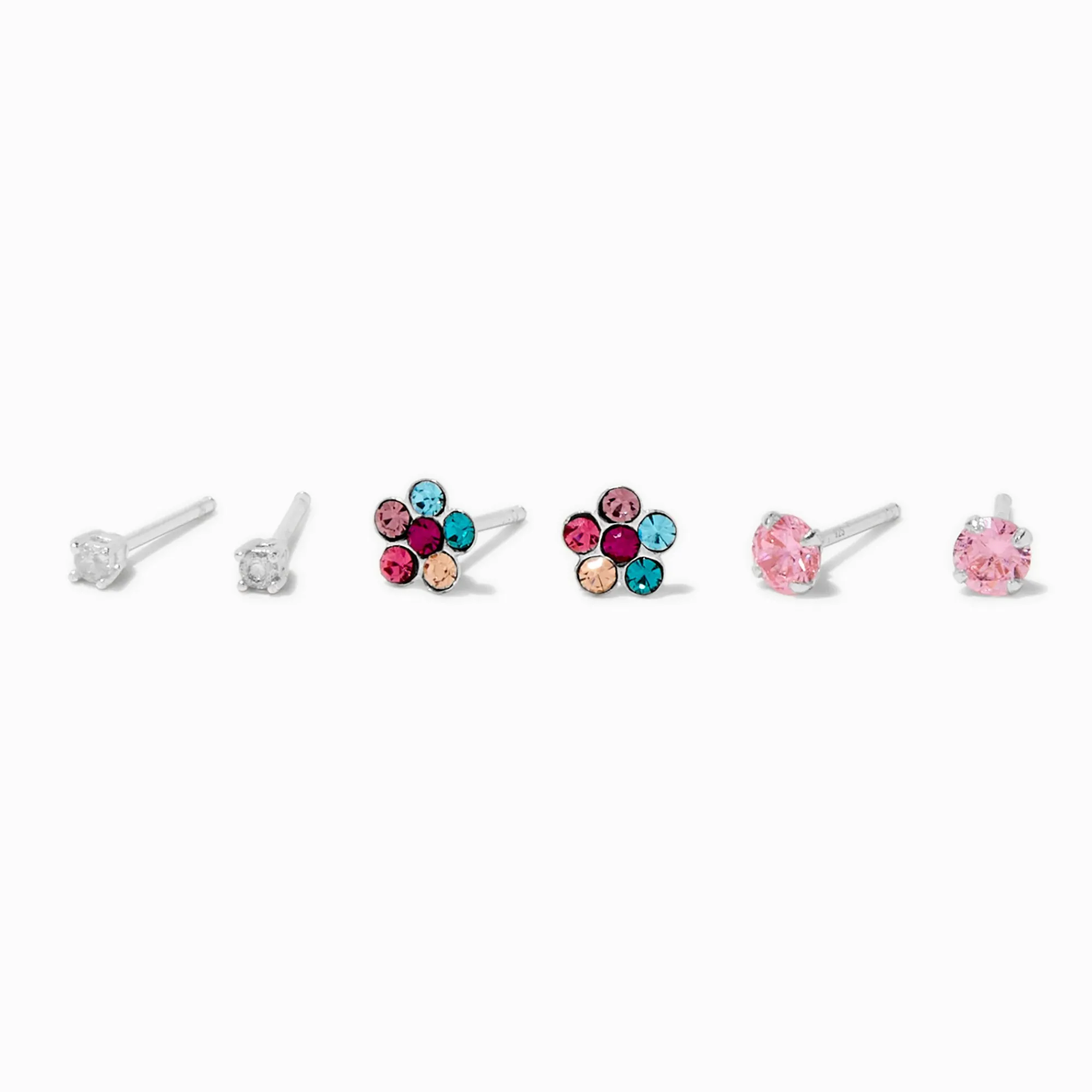 Claire's Bijoux Premium|Clous D'oreilles-Clous d'oreilles fleurs violets couleur argentée C LUXE by Claire's - Lot de 3
