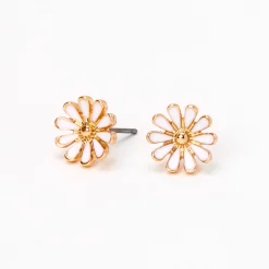 Claire's Clous D'oreilles-Clous d'oreilles marguerites couleur dorée - Blanc