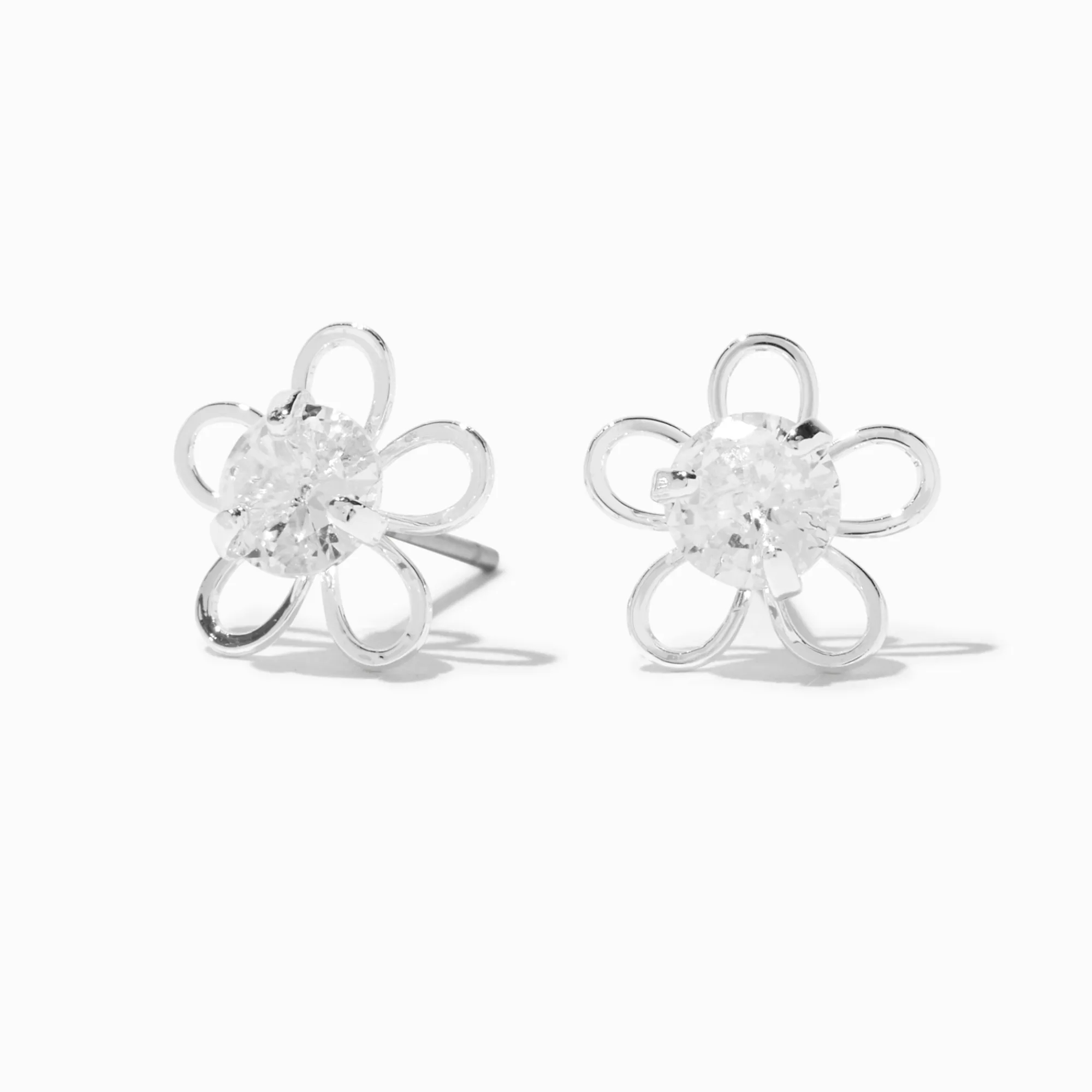 Claire's Clous D'oreilles-Clous d'oreilles marguerite en zircon cubique d'imitation couleur argentée