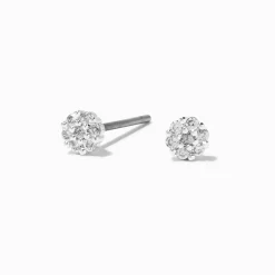 Claire's Clous D'oreilles-Clous d'oreilles 3 mm en zircon cubique d'imitation pavés couleur argentée