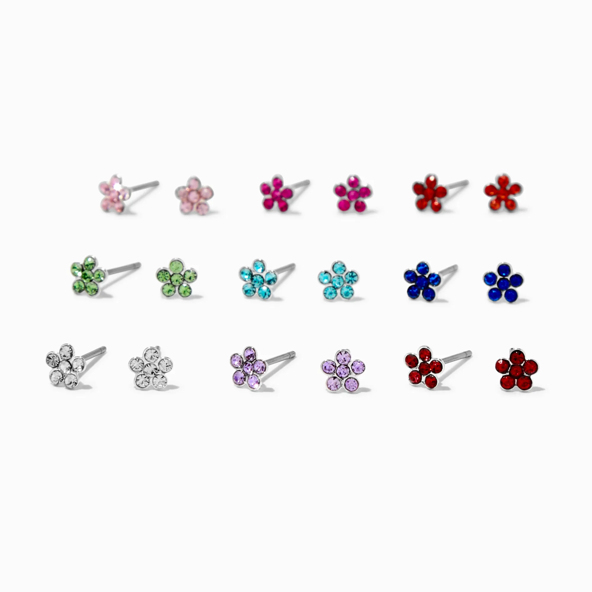 Claire's Clous D'oreilles-Clous d'oreilles 4 mm fleurs multicolores - Lot de 9