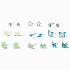 Claire's Clous D'oreilles-Clous d'oreilles motif printanier bleus - Lot de 9