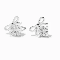 Claire's Clous D'oreilles-Clous d'oreilles à nœud en zircon cubique d'imitation couleur argentée