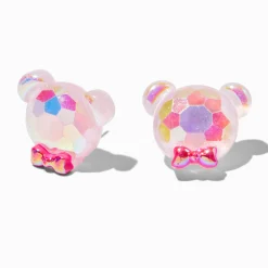Claire's Clous D'oreilles-Clous d'oreilles ours en peluche holographiques roses