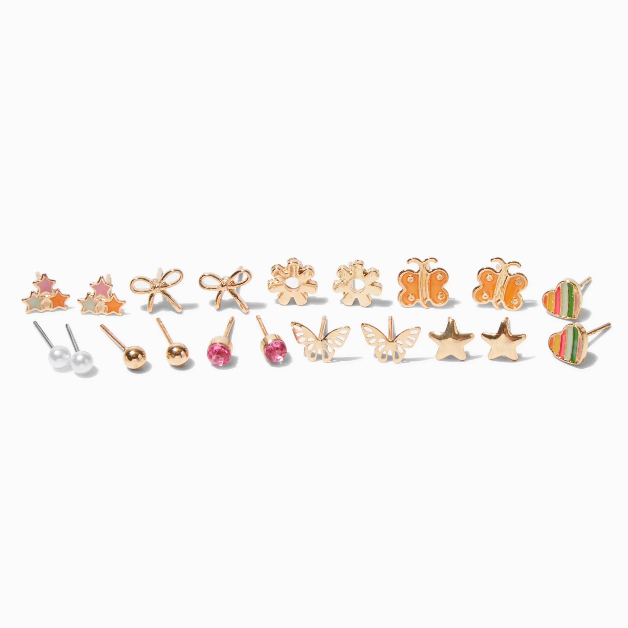 Claire's Clous D'oreilles-Clous d'oreilles papillon aux designs variés couleur dorée - Lot de 9