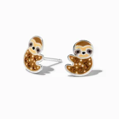 Claire's Clous D'oreilles-Clous d'oreilles paresseux strass couleur argentée