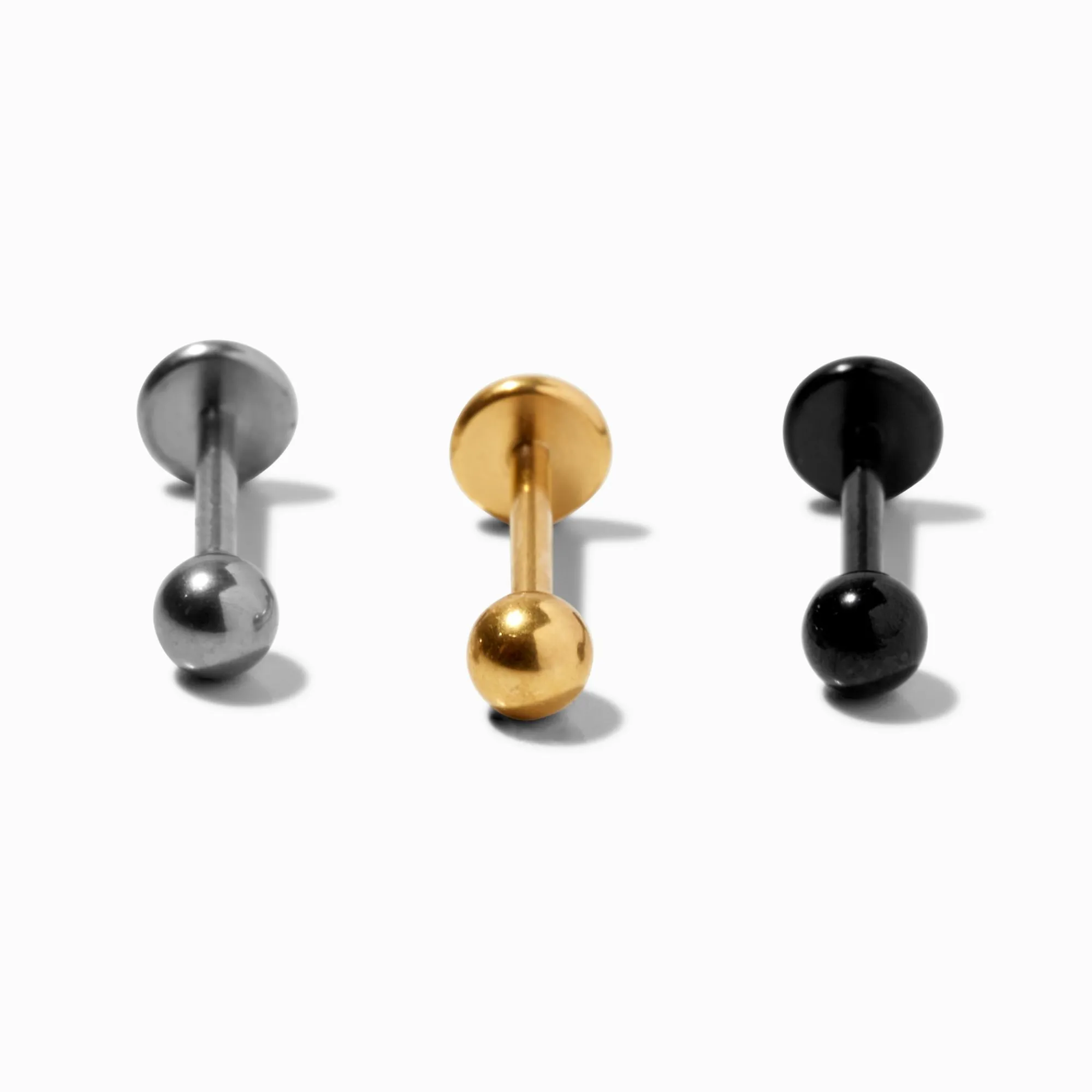 Claire's Bijoux Premium|Bijoux De Piercing-Clous d'oreilles pour piercing tragus à arrière plat 1 mm en titane et métaux mixtes - Lot de 3