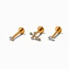 Claire's Bijoux De Piercing-Clous d'oreilles pour piercing cartilage croix en zircon cubique d'imitation 1,2 mm en titane couleur dorée - Lot de 3