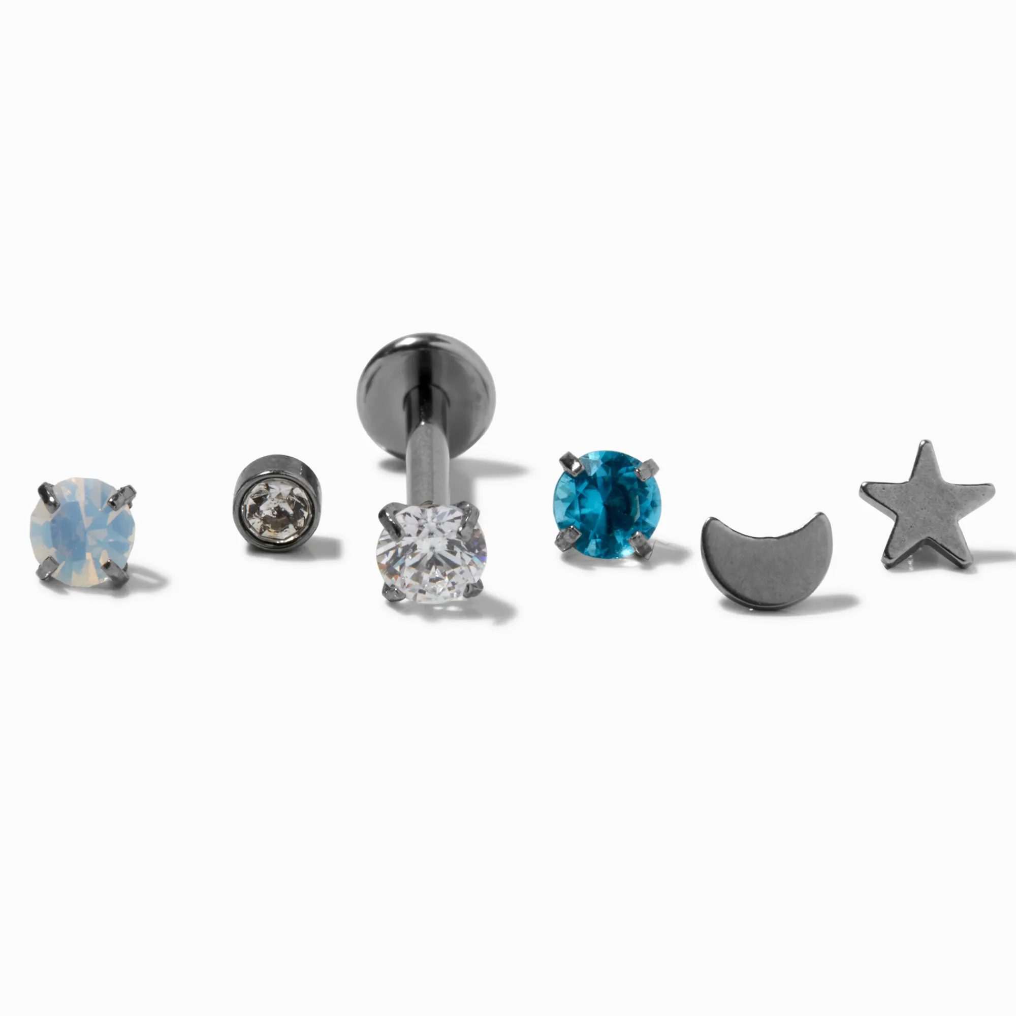 Claire's Bijoux De Piercing-Clous d'oreilles pour piercing tragus à arrière plat interchangeable célestes 1,2 mm en titane couleur argentée - Lot de 6