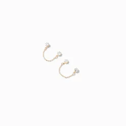 Claire's Clous D'oreilles-Clous d'oreilles reliés par une chaîne en zircon cubique d'imitation couleur dorée