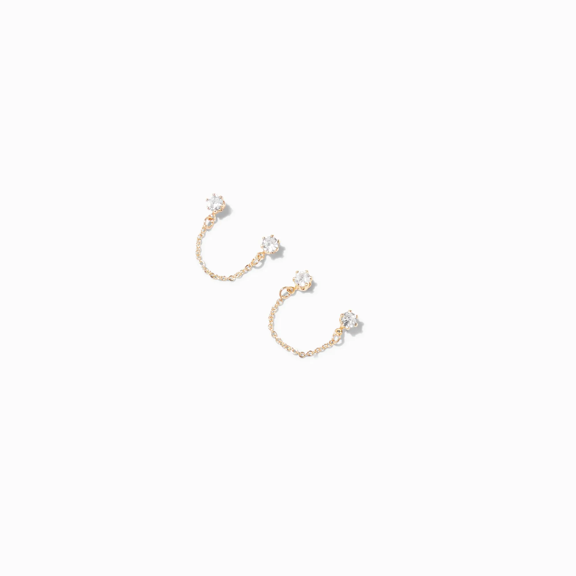 Claire's Clous D'oreilles-Clous d'oreilles reliés par une chaîne en zircon cubique d'imitation couleur dorée