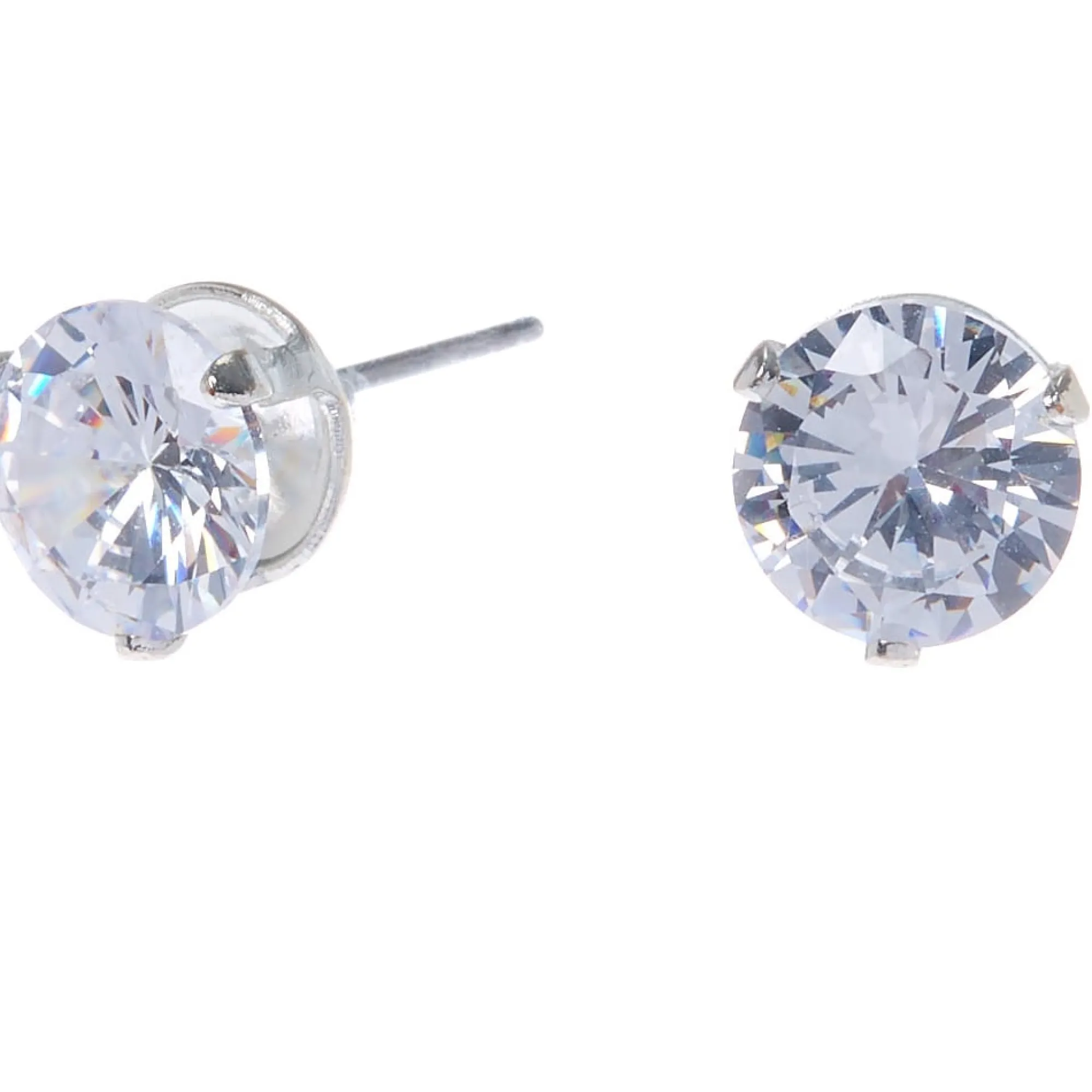 Claire's Clous D'oreilles-Clous d'oreilles ronds avec strass en zircon cubique d'imitation couleur argentée - 7 mm