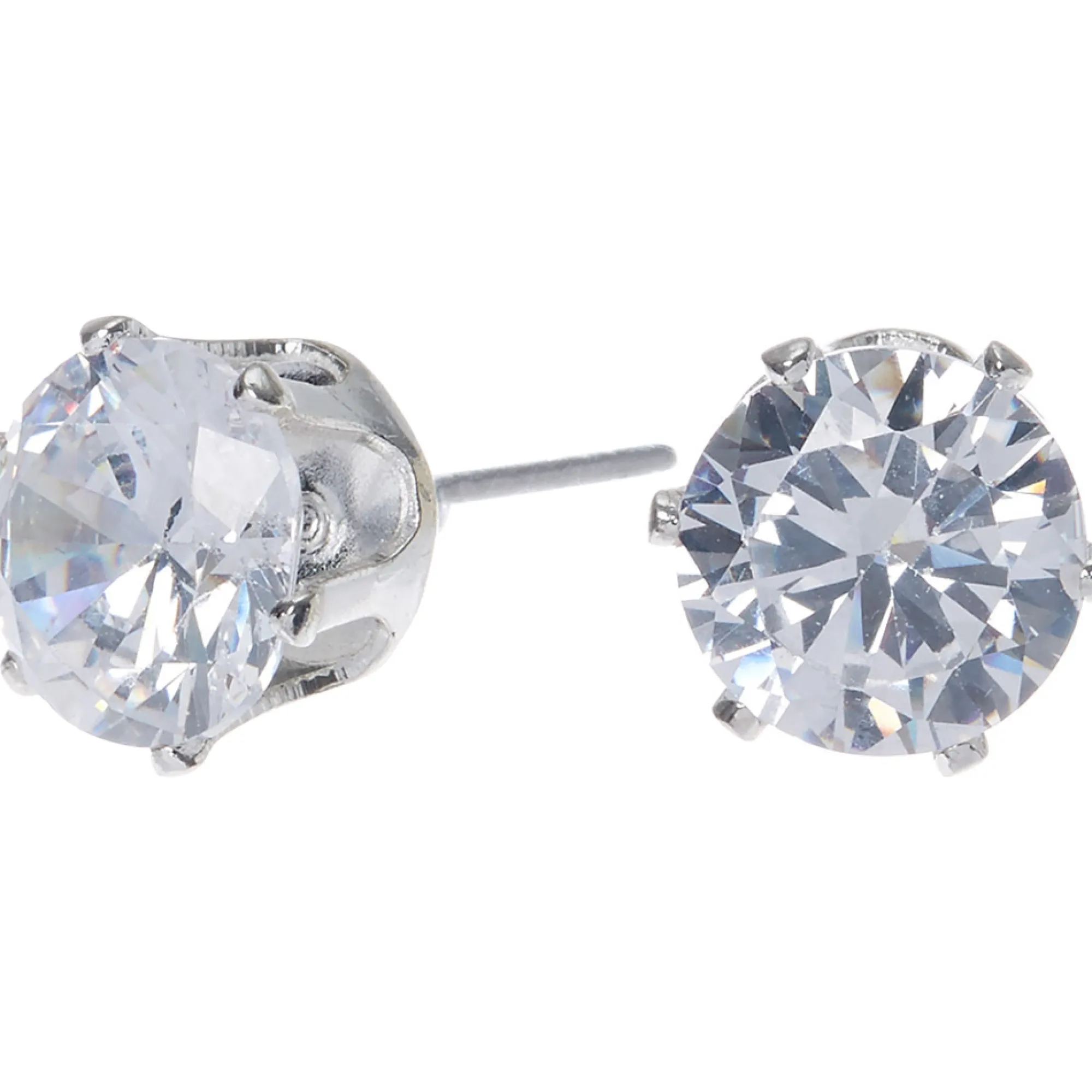 Claire's Clous D'oreilles-Clous d'oreilles ronds avec strass en zircon cubique d'imitation couleur argentée - 8 mm