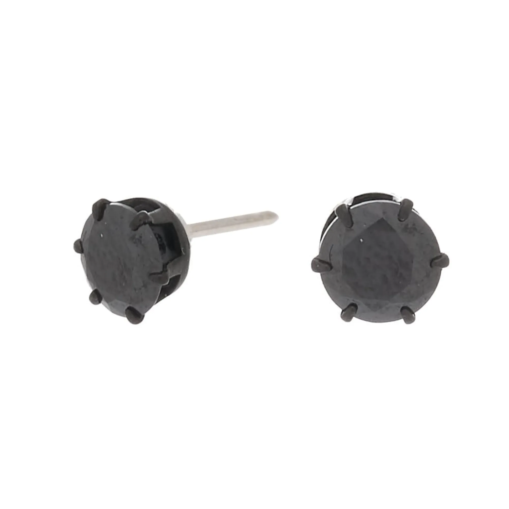Claire's Clous D'oreilles|Bijoux Premium-Clous d'oreilles ronds avec strass en zircon cubique en titane couleur hématite – Noir, 5 mm - Collection C Luxe