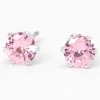 Claire's Clous D'oreilles-Clous d'oreilles ronds avec strass en zircon cubique d'imitation couleur argentée - Rose, 5 mm
