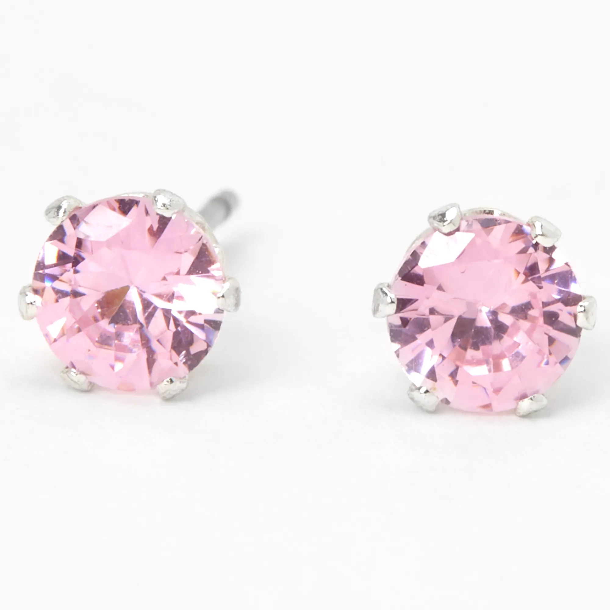 Claire's Clous D'oreilles-Clous d'oreilles ronds avec strass en zircon cubique d'imitation couleur argentée - Rose, 5 mm