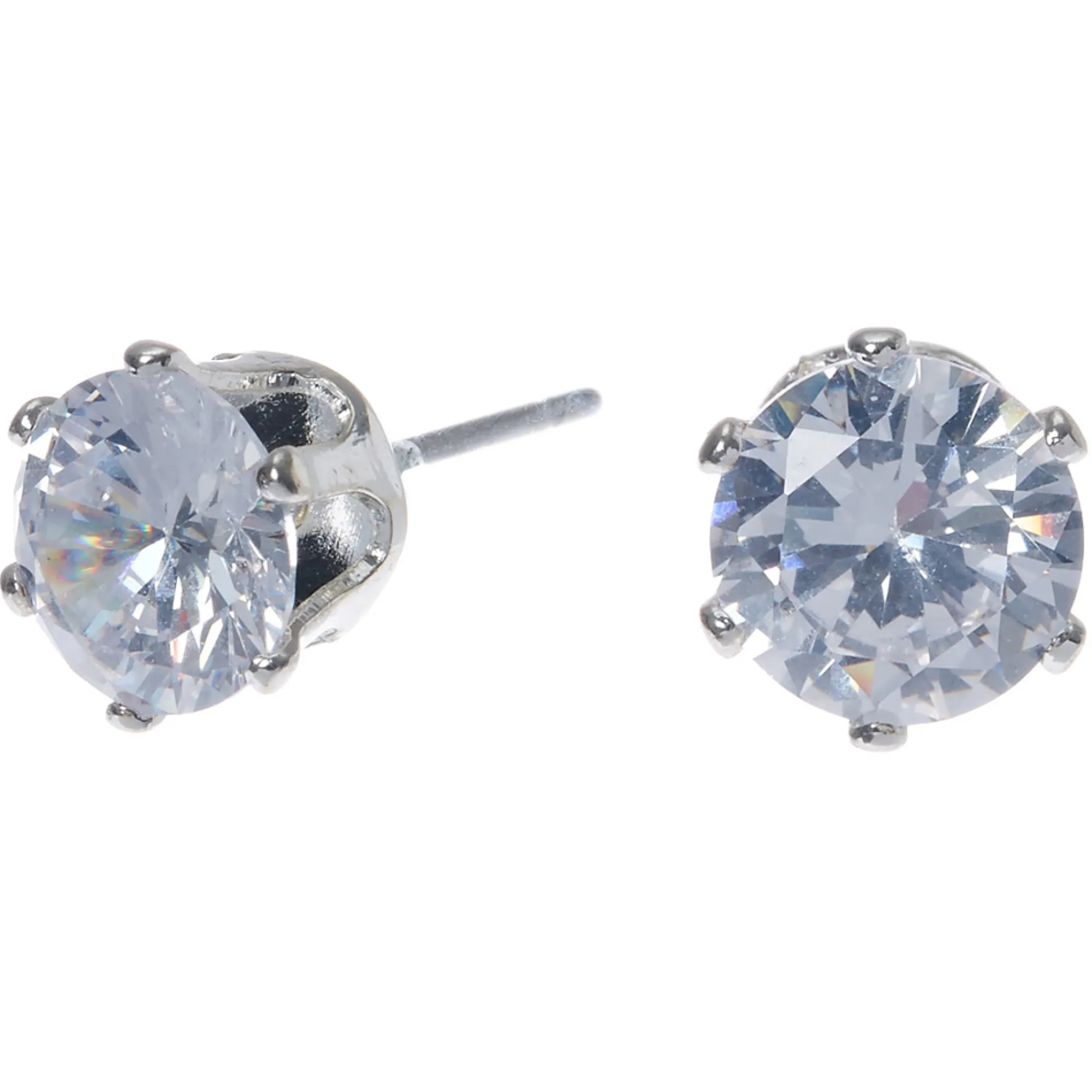 Claire's Clous D'oreilles-Clous d'oreilles ronds avec strass en zircon cubique d'imitation couleur argentée - 7 mm
