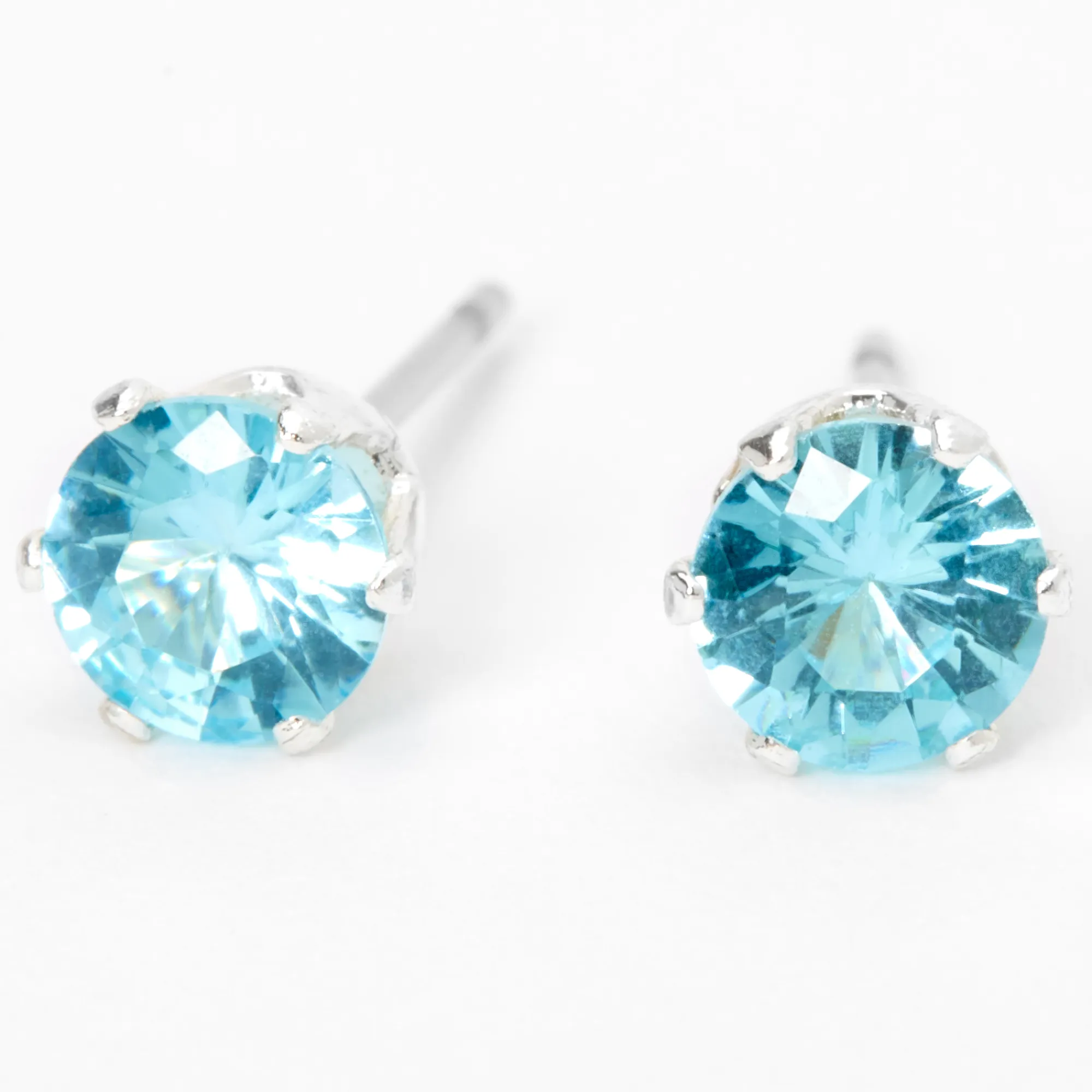Claire's Clous D'oreilles-Clous d'oreilles ronds avec strass en zircon cubique d'imitation couleur argentée - Turquoise, 5 mm