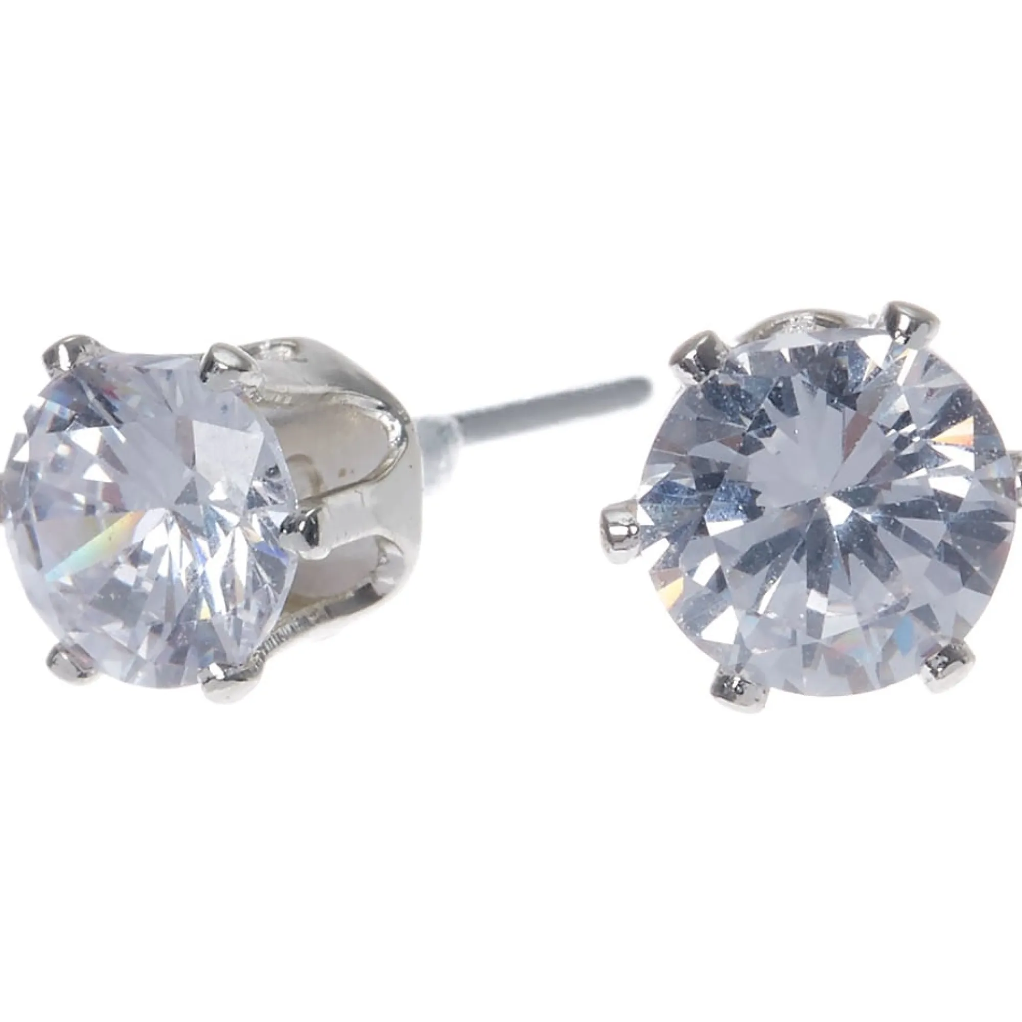 Claire's Clous D'oreilles-Clous d'oreilles ronds avec strass en zircon cubique d'imitation couleur argentée - 6 mm