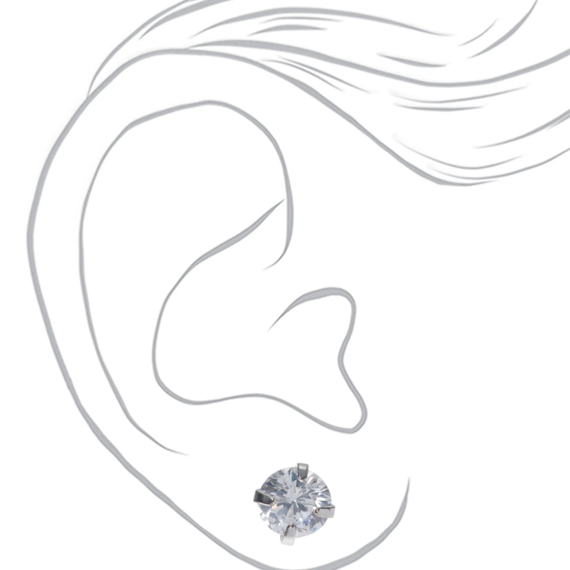 Claire's Clous D'oreilles-Clous d'oreilles ronds avec strass en zircon cubique d'imitation couleur argentée - 6 mm