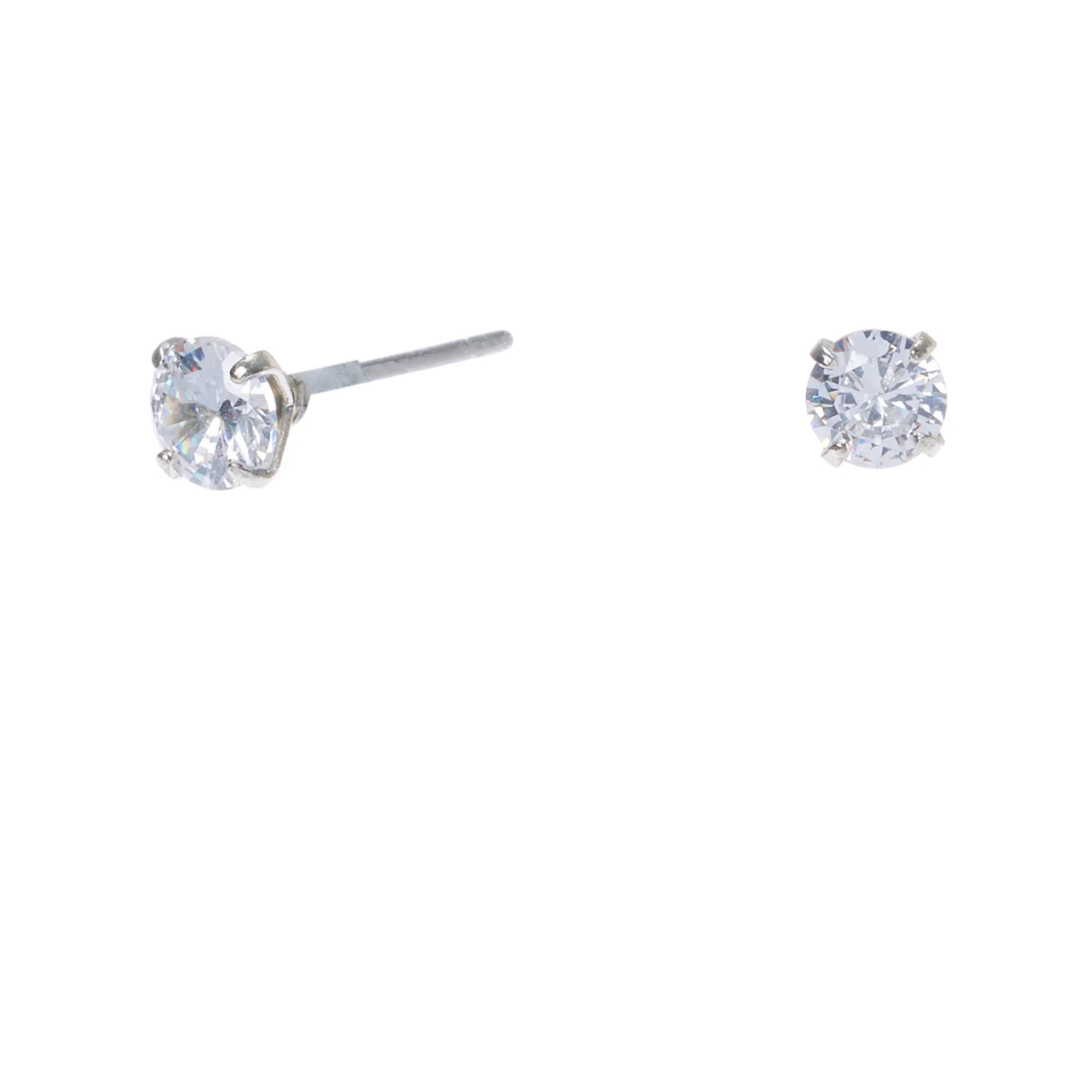 Claire's Clous D'oreilles-Clous d'oreilles ronds avec strass en zircon cubique d'imitation couleur argentée - 4 mm
