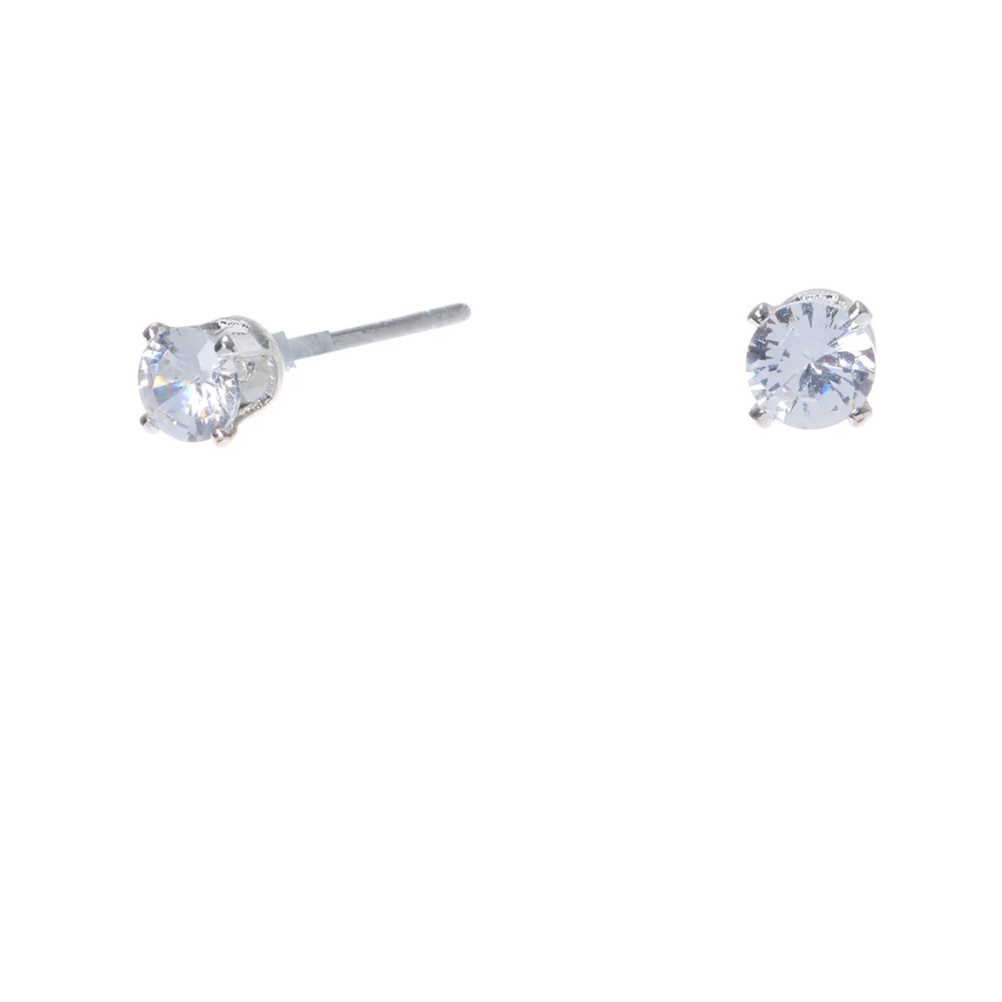Claire's Clous D'oreilles-Clous d'oreilles ronds avec strass en zircon cubique d'imitation couleur argentée - 4 mm