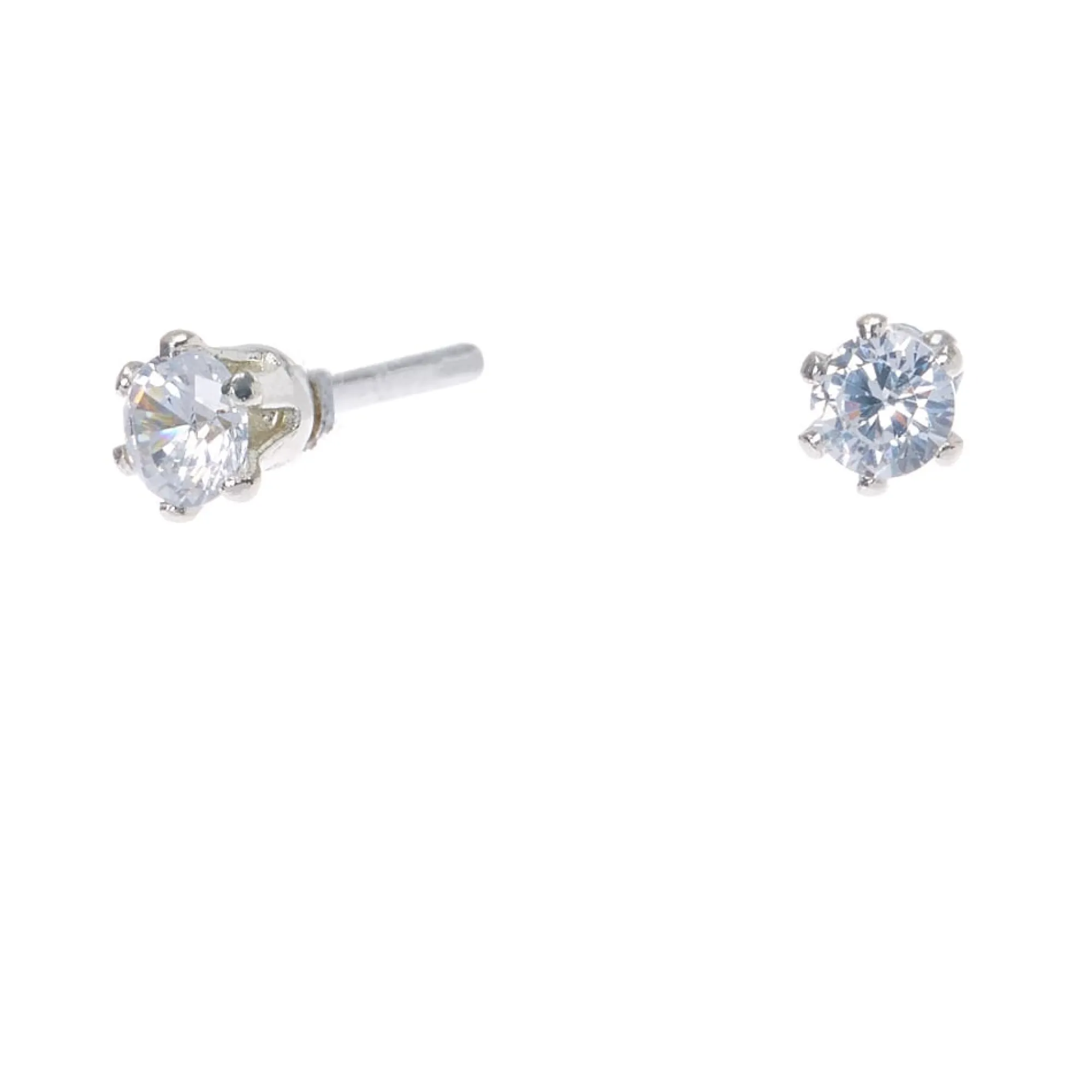 Claire's Clous D'oreilles-Clous d'oreilles ronds avec strass en zircon cubique d'imitation couleur argentée - 3 mm