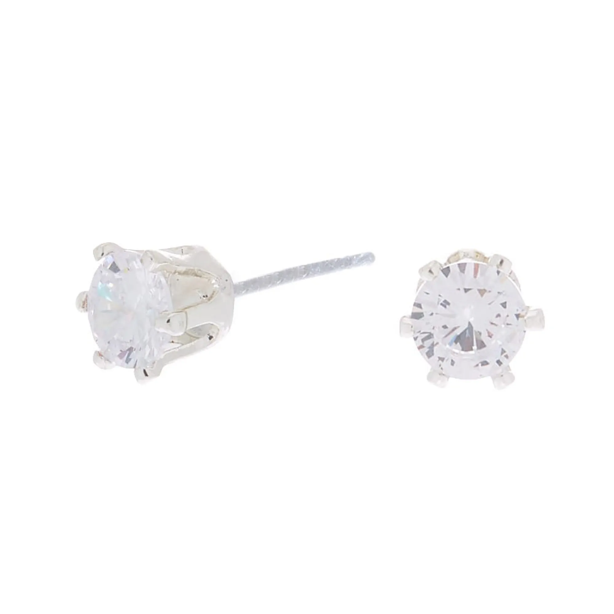 Claire's Clous D'oreilles-Clous d'oreilles ronds avec strass en zircon cubique d'imitation couleur argentée - 5 mm
