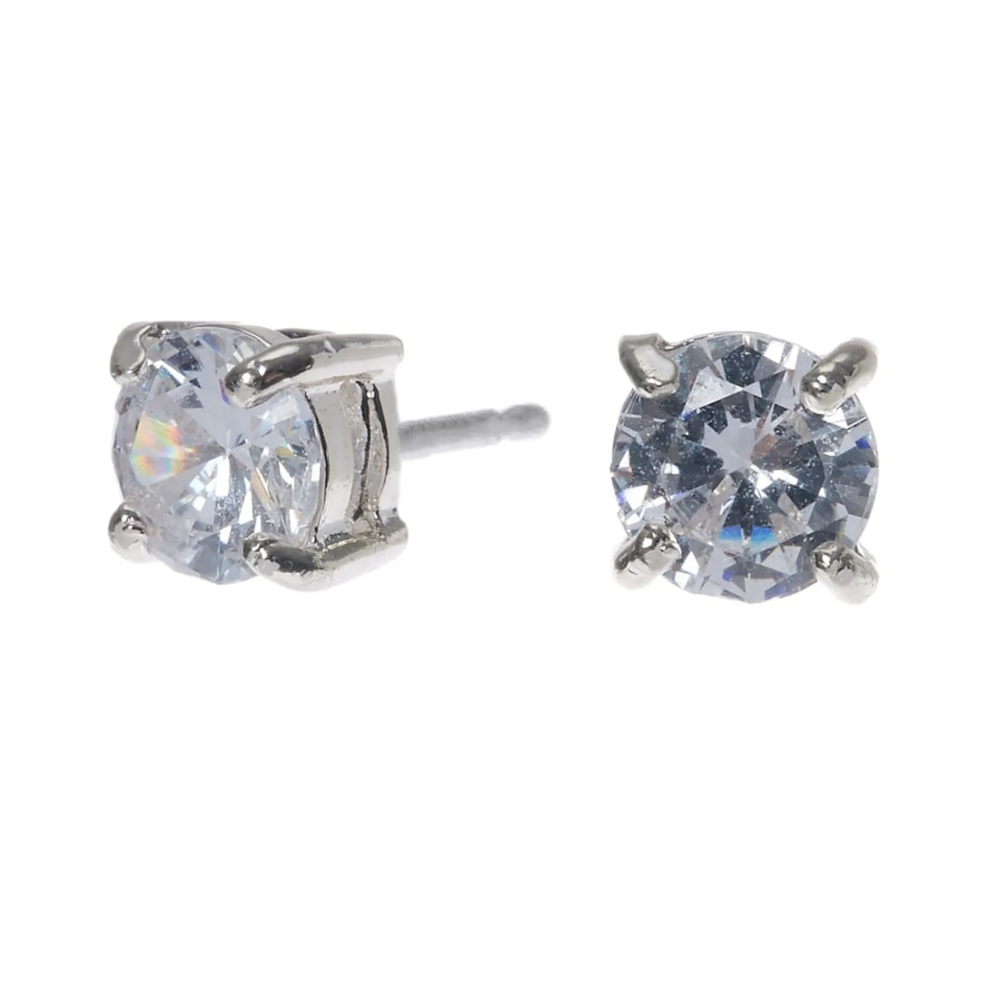 Claire's Clous D'oreilles-Clous d'oreilles ronds avec strass en zircon cubique d'imitation couleur argentée - 5 mm
