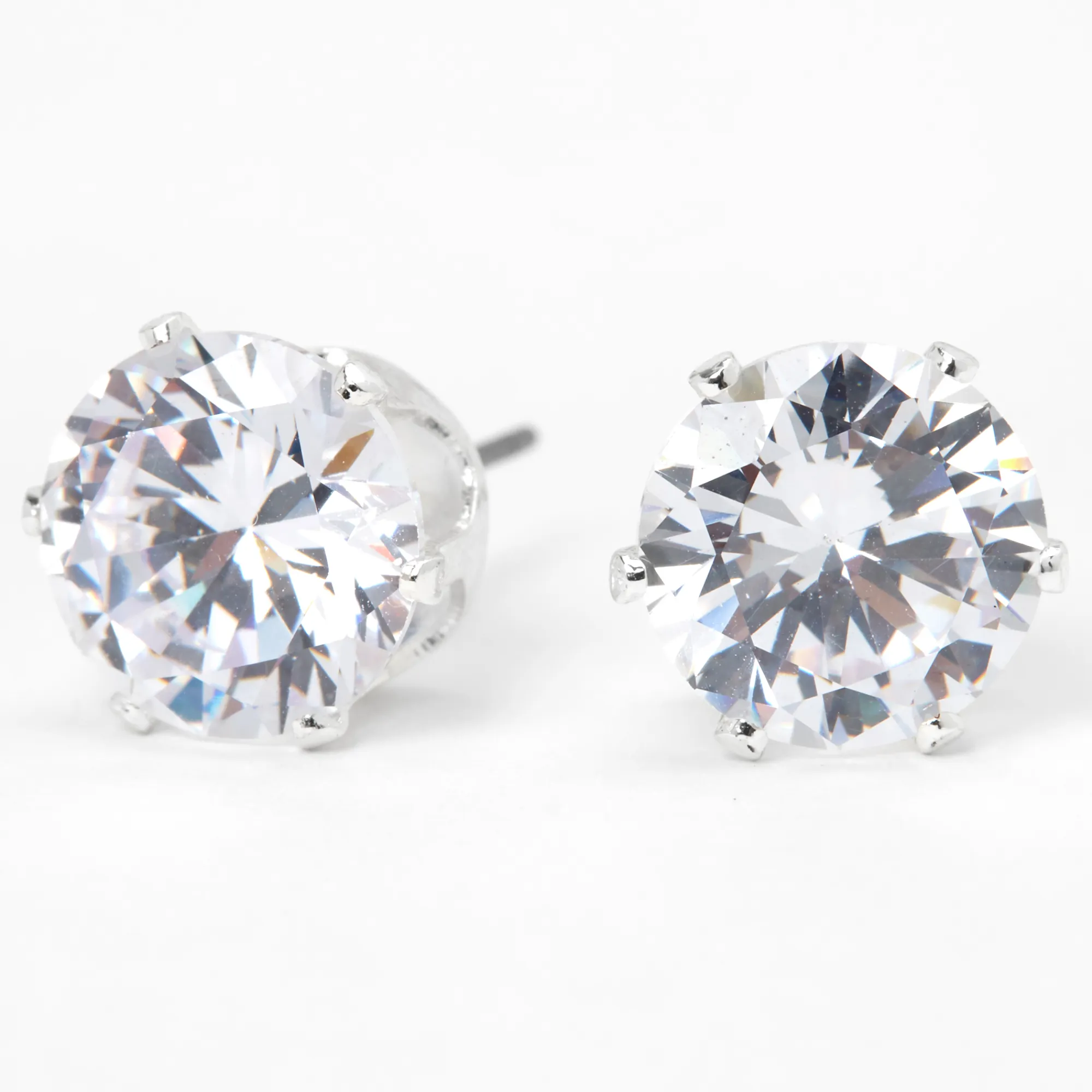 Claire's Clous D'oreilles-Clous d'oreilles ronds couleur argentée en zircon cubique d'imitation 10 mm