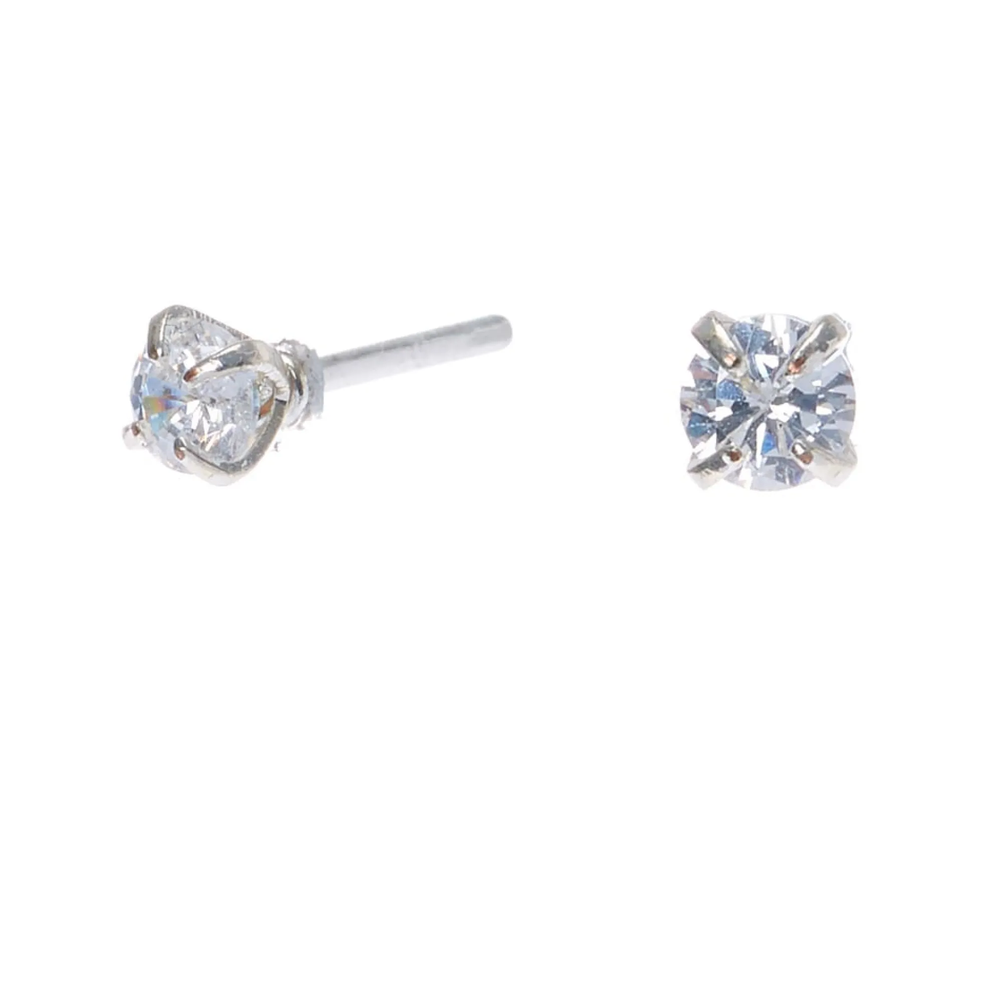Claire's Clous D'oreilles-Clous d'oreilles ronds monture martini avec strass en zircon cubique d'imitation couleur argentée - 3 mm