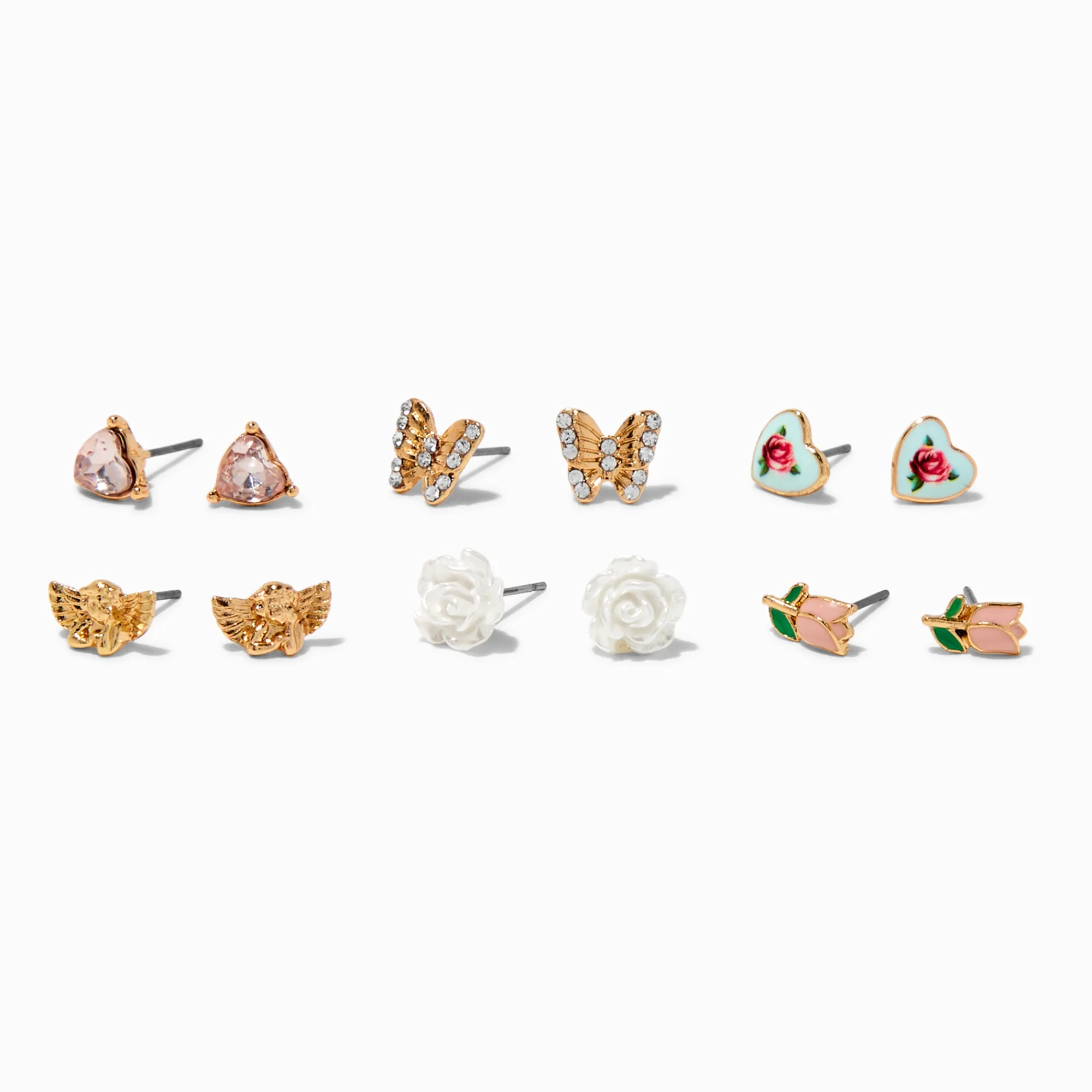 Claire's Clous D'oreilles-Clous d'oreilles rose à motifs variés - Lot de 6