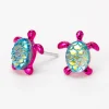 Claire's Clous D'oreilles|Bijoux Premium-Clous d'oreilles tortue sirène en argent - Violet