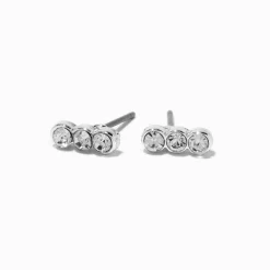 Claire's Clous D'oreilles-Clous d'oreilles triple strass couleur argentée