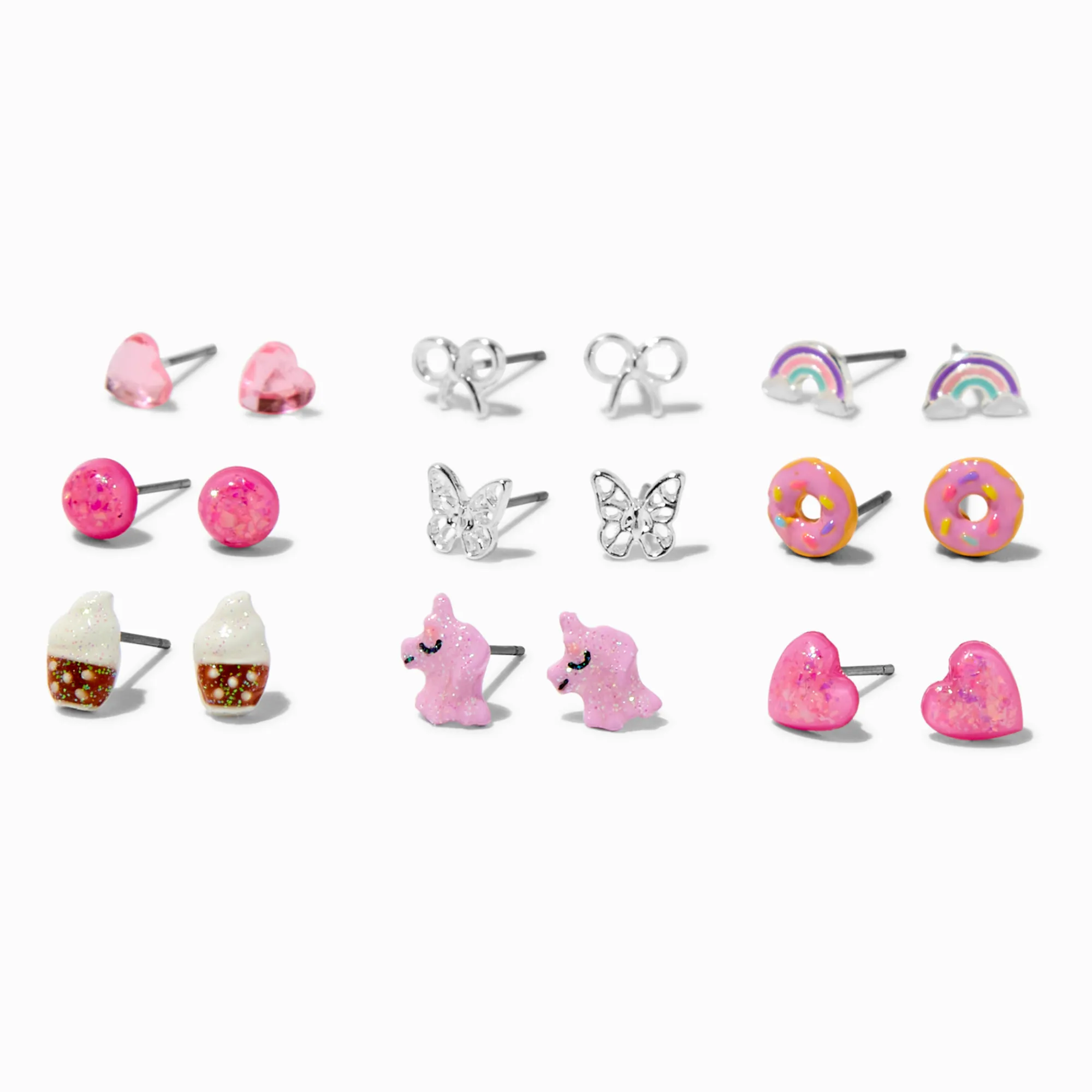 Claire's Clous D'oreilles-Clous d'oreilles variés licorne et donut roses - Lot de 9
