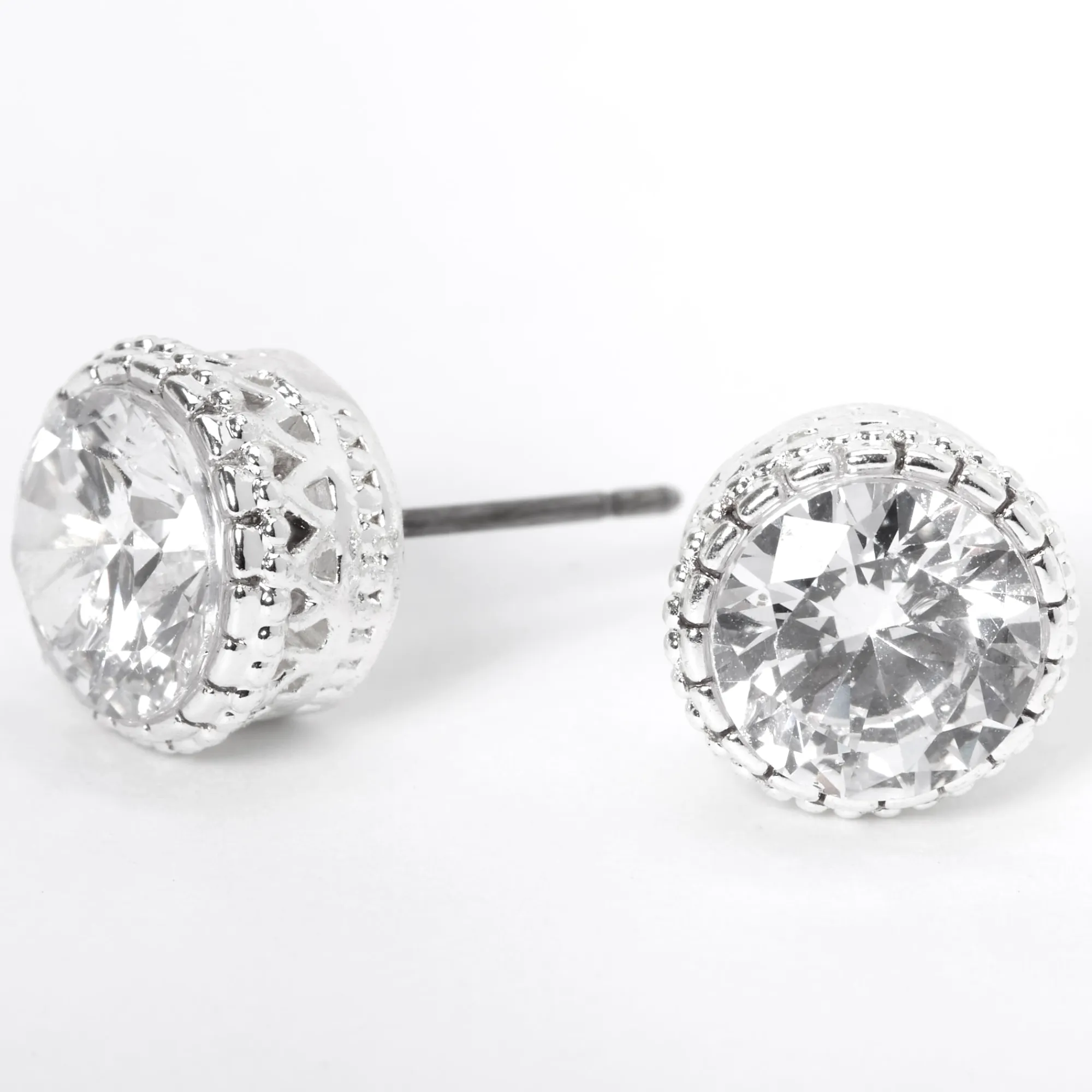 Claire's Clous D'oreilles-Clous d'oreilles vintage ronds 8 mm en zircon cubique couleur argentée