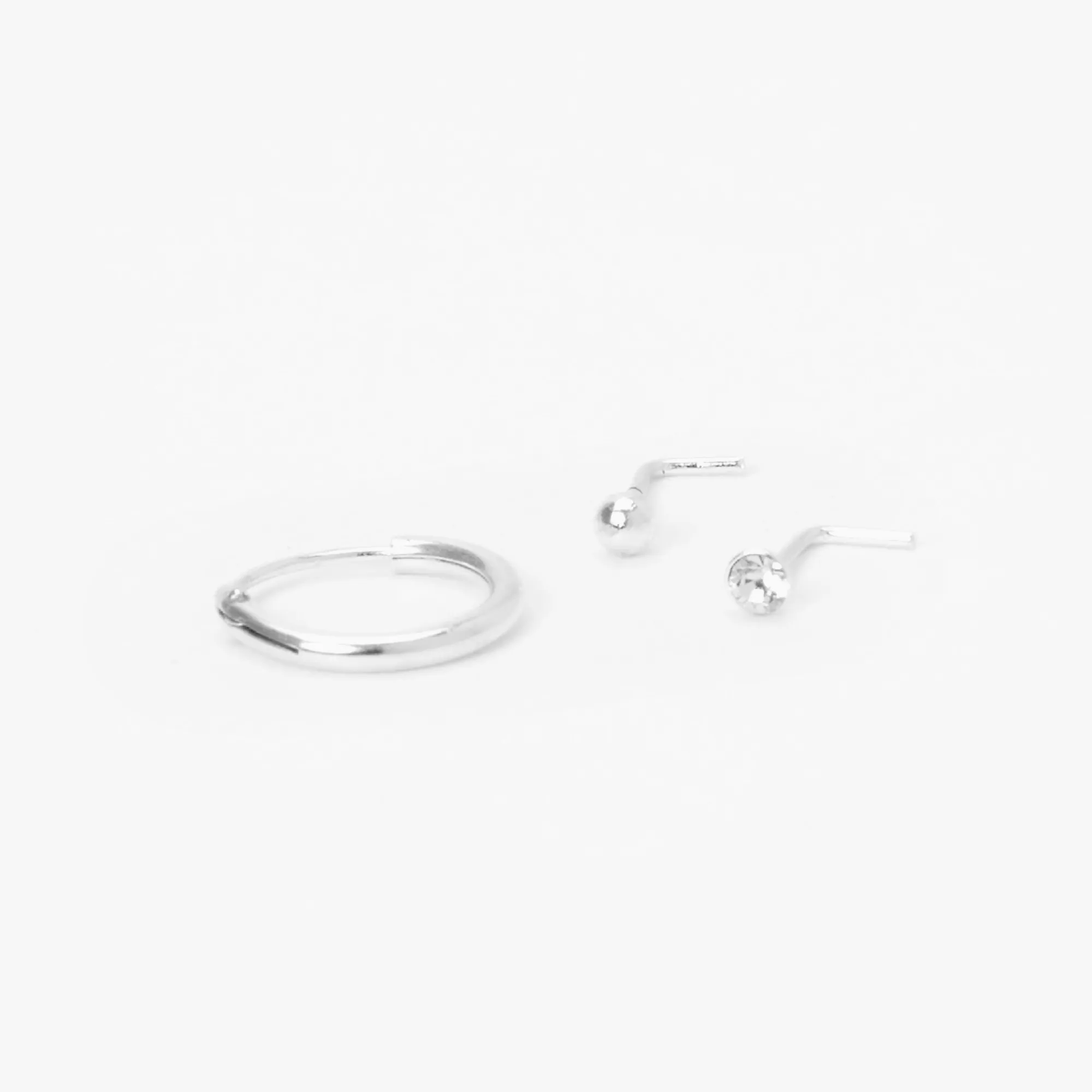 Claire's Bijoux Premium|Bijoux De Piercing-Clous et anneaux de nez géométriques 0,6 mm couleur argentée - Lot de 3