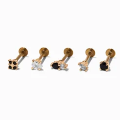 Claire's Bijoux De Piercing-Clous pour piercing de cartilage non filetés 1,0 mm zircon cubique acier inoxydable couleur dorée - Lot de 5
