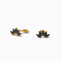 Claire's Clous D'oreilles|Bijoux Premium-C LUXE by Claire's Gold-tone Titanium Cubic Zirconia Jet Black Leaf Flat Back Stud Earrings