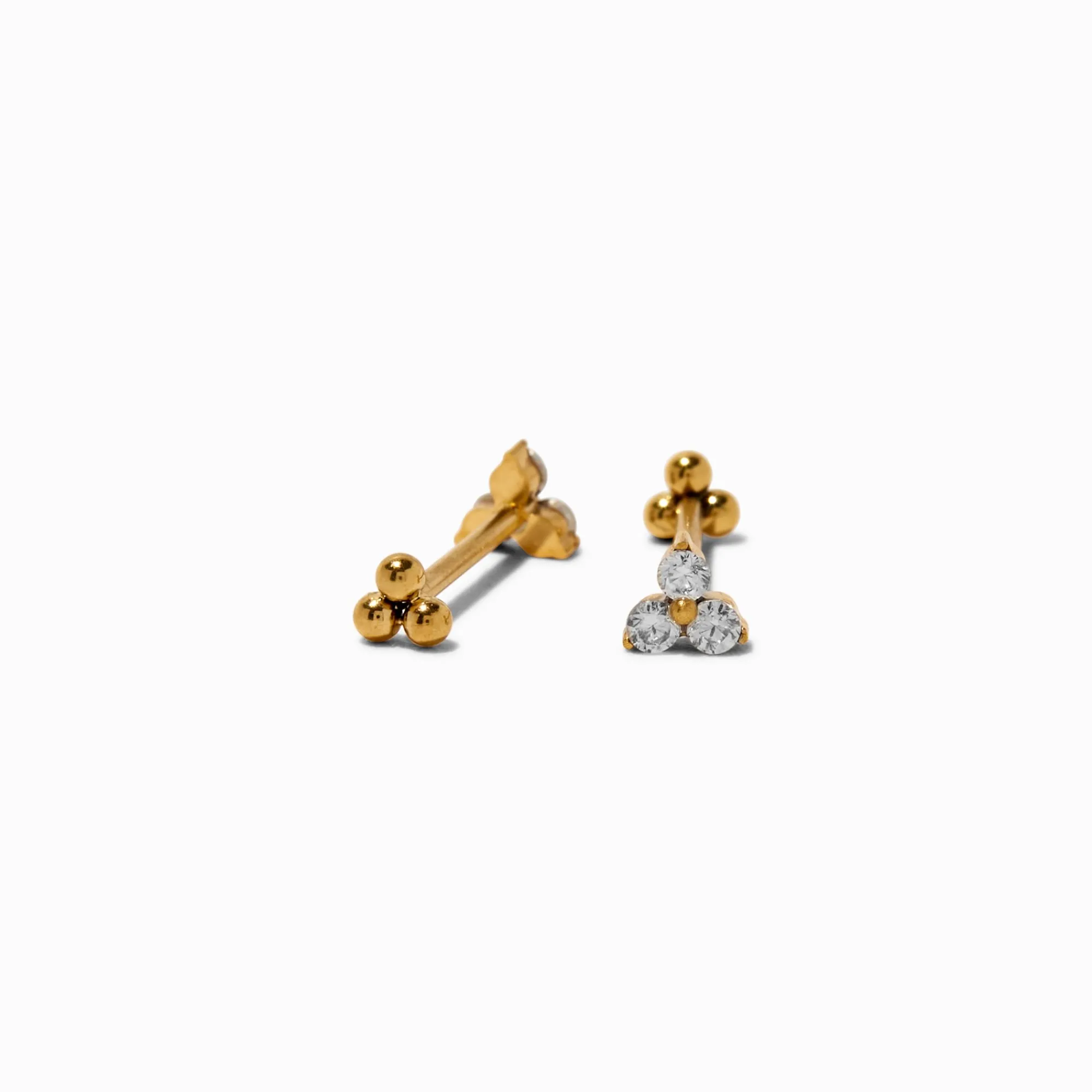 Claire's Clous D'oreilles|Bijoux Premium-C LUXE by Claire's Gold-tone Titanium Cubic Zirconia Triple Ball Stud Earrings
