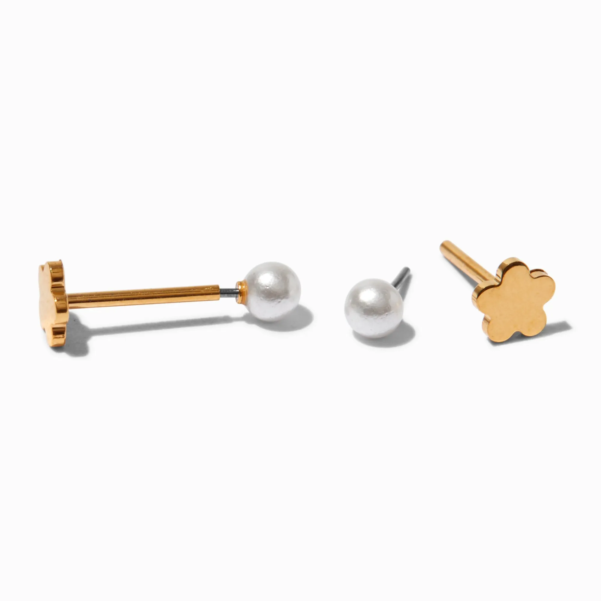 Claire's Clous D'oreilles|Bijoux Premium-C LUXE by Claire's Gold-tone Titanium Pearl Reversible Flat Back Stud Earrings