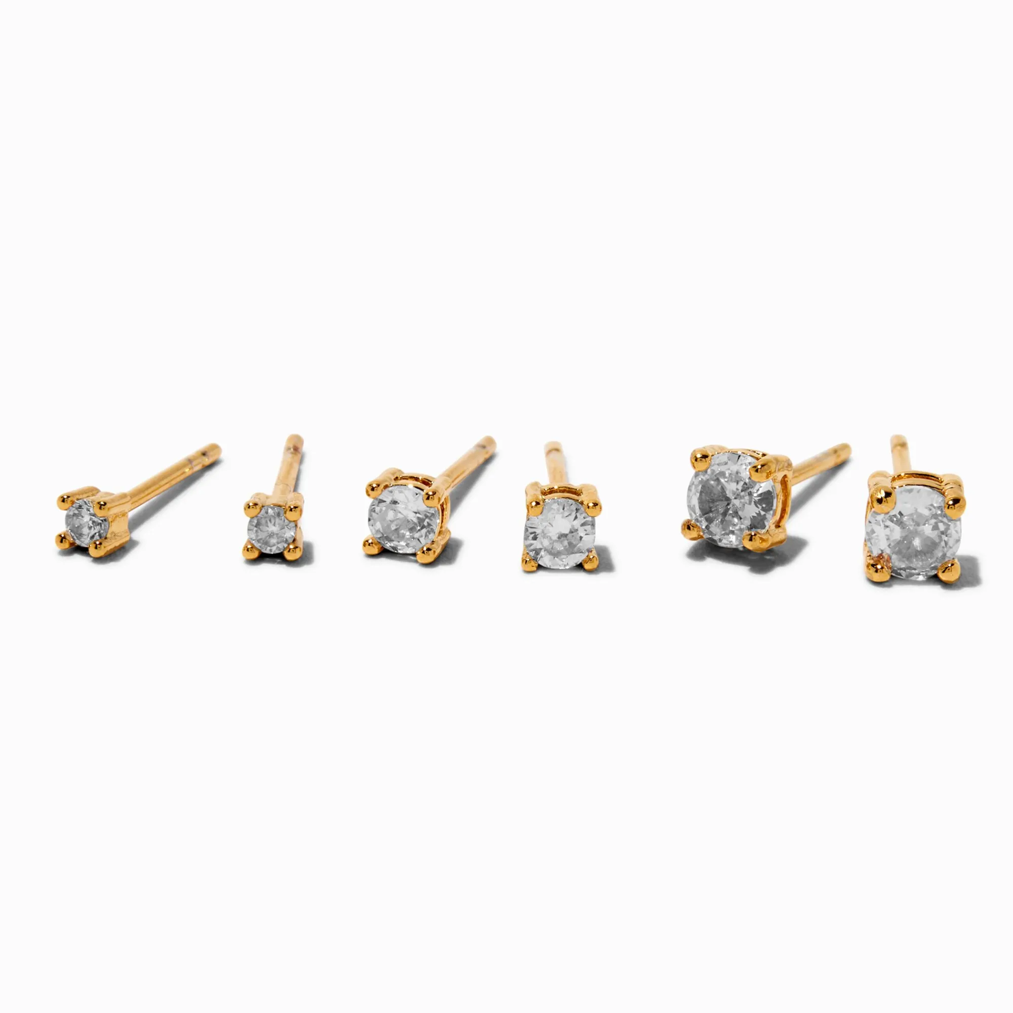Claire's Clous D'oreilles|Bijoux Premium-C LUXE by Claire's 18kt Gold Plated Cubic Zirconia 2mm, 3mm, & 4mm Round Stud Earrings - 3 Pack