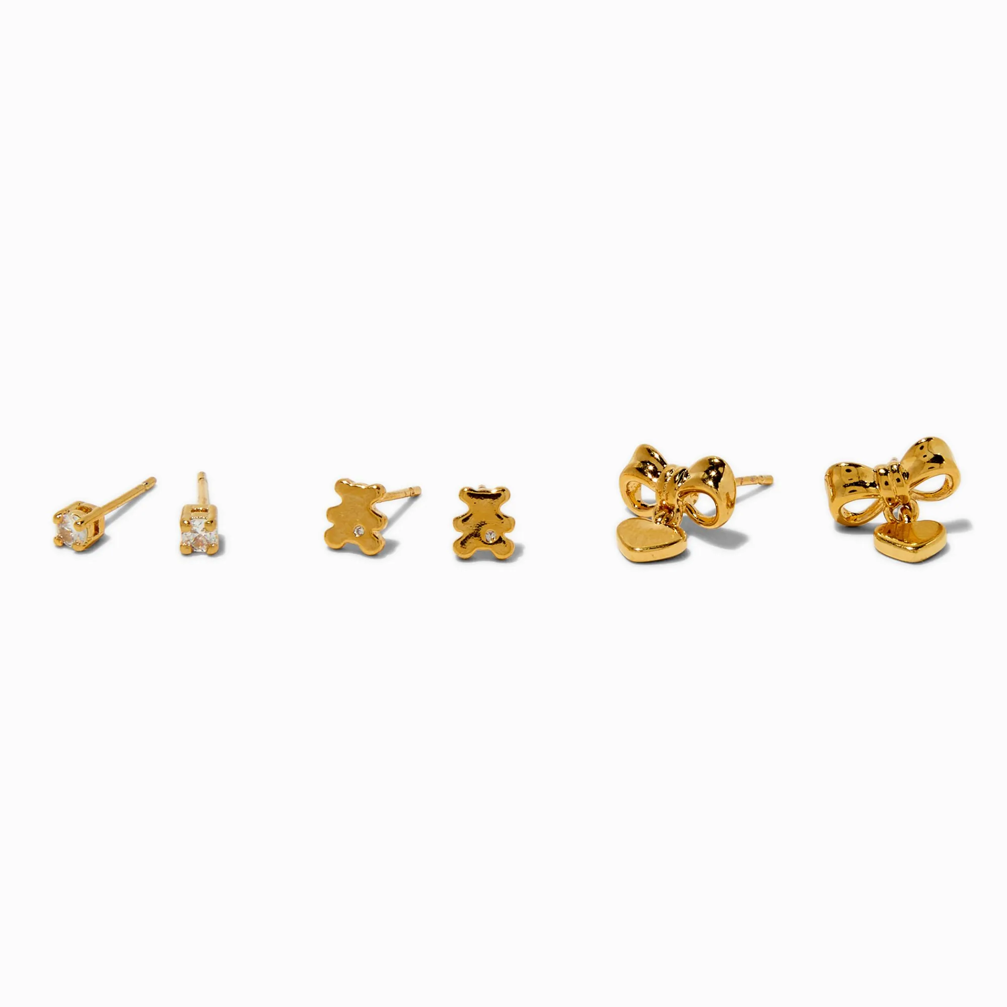 Claire's Clous D'oreilles|Bijoux Premium-C LUXE by Claire's 18kt Gold Plated Cubic Zirconia Studs, Bears, & Bows Earrings - 3 Pack